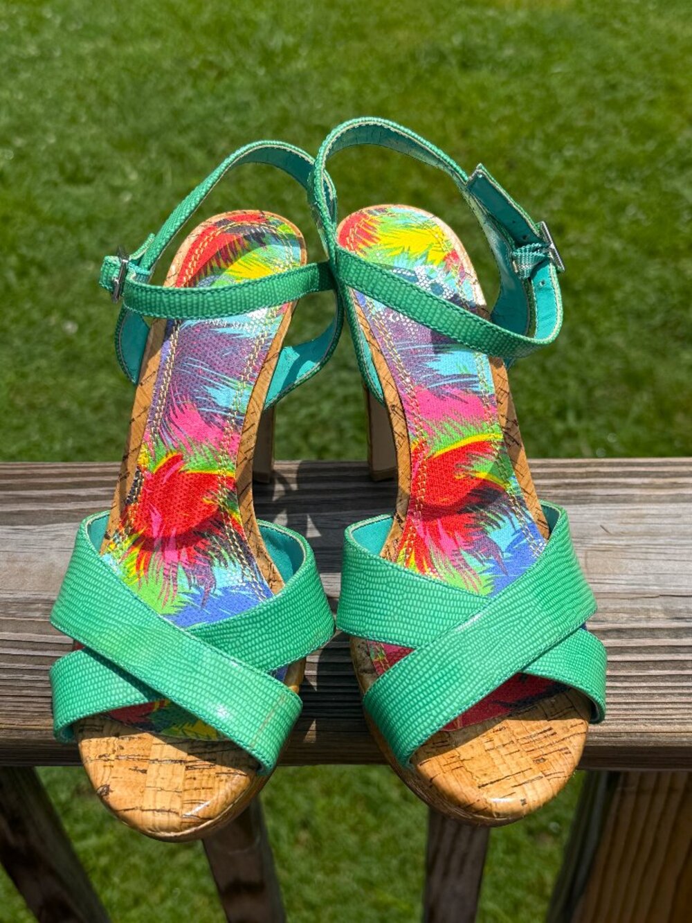 Gianni Bini Cork Platform Heels Coastal Cowgirl Resort Glam 6.5M Wedge 3942